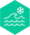 Snowflake over cold ocean water