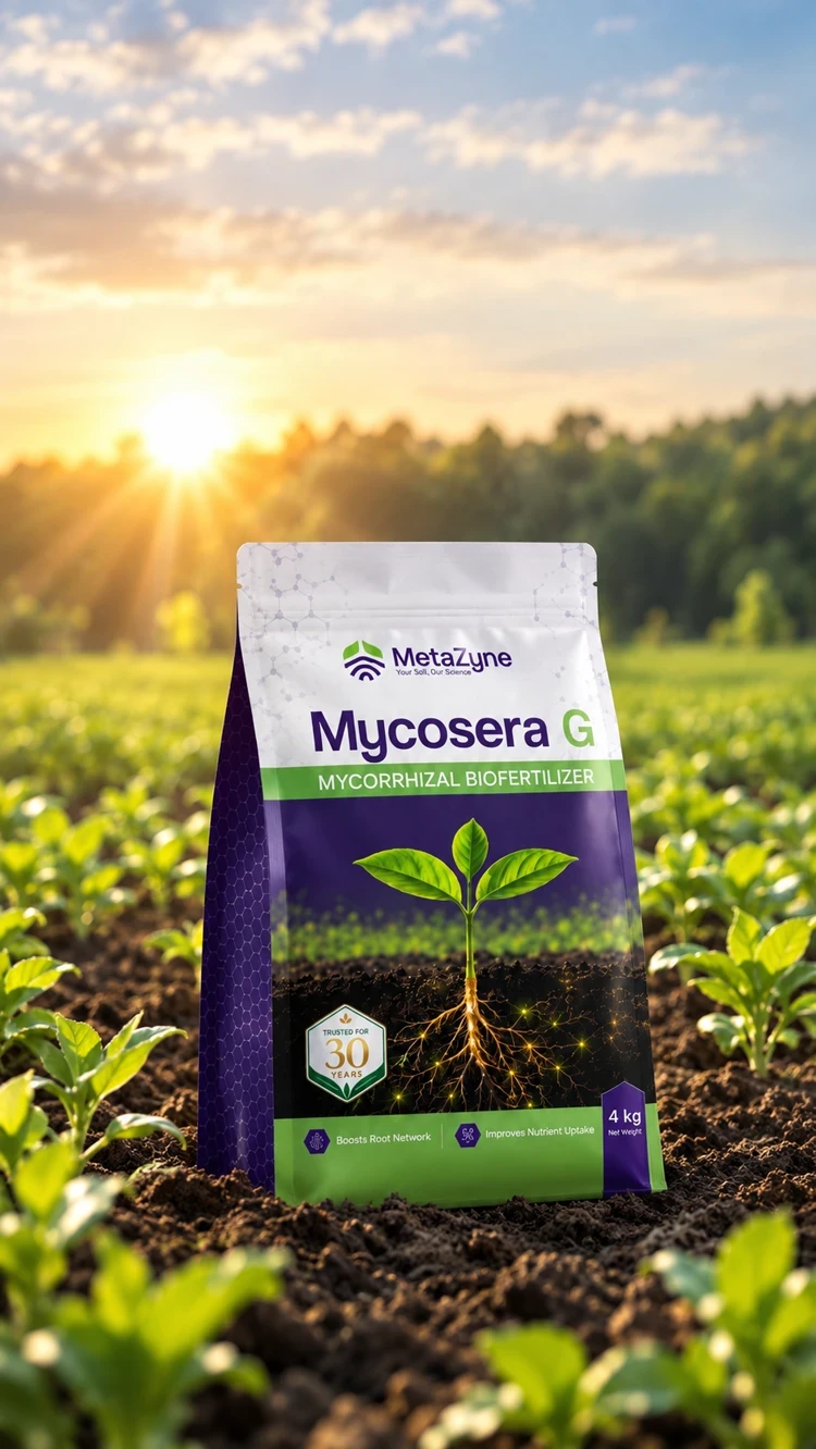Farmer sowing seeds by hand beside a Mycosera G pack in a vegetable bed