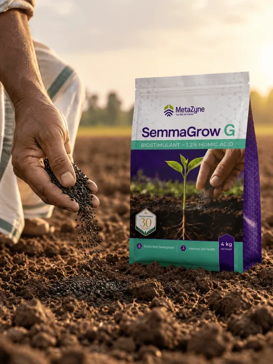 Farmer sowing seed by hand beside a SemmaGrow G bag standing in a field