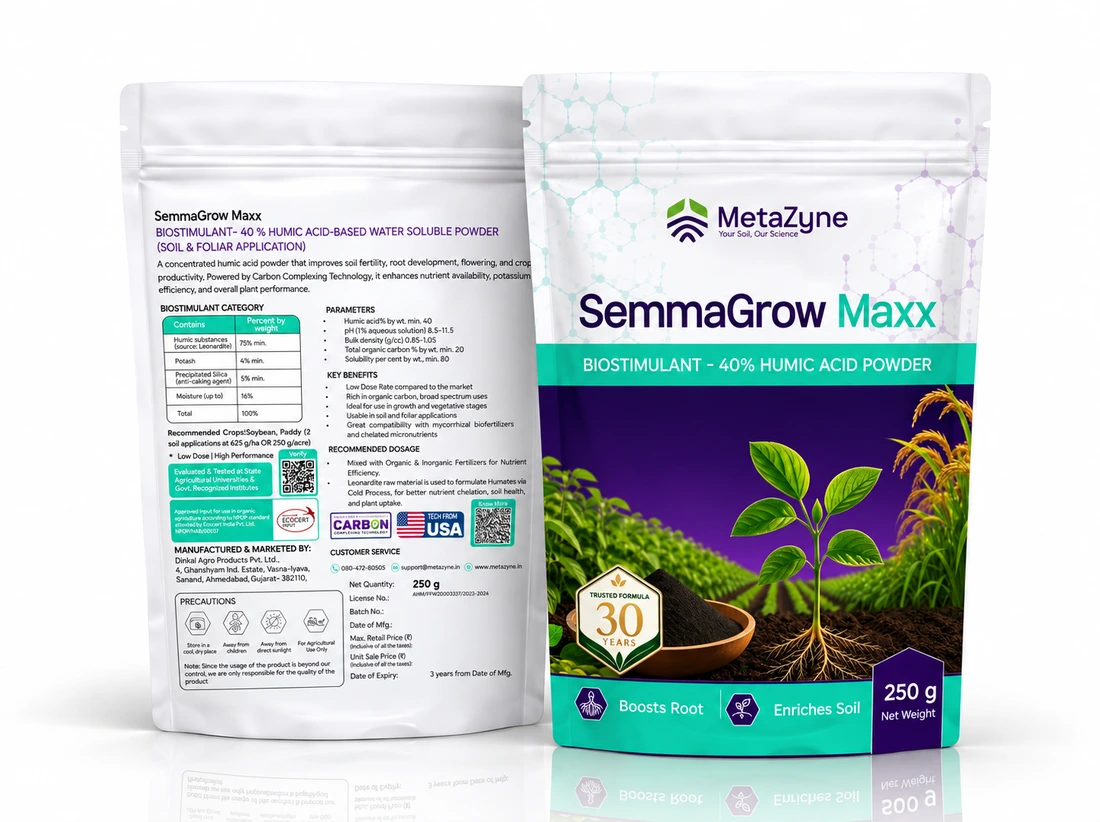 SemmaGrow Maxx pouch, back and front label side by side on white