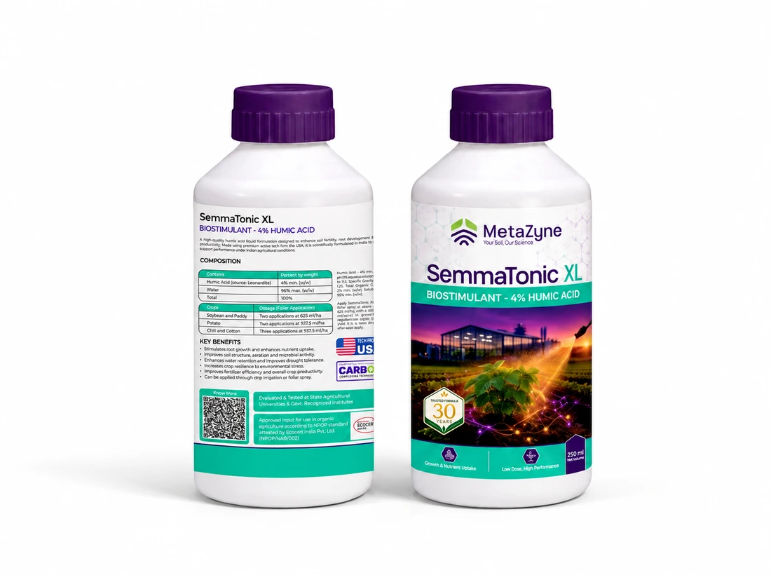 SemmaTonic XL bottle, back and front label side by side on white