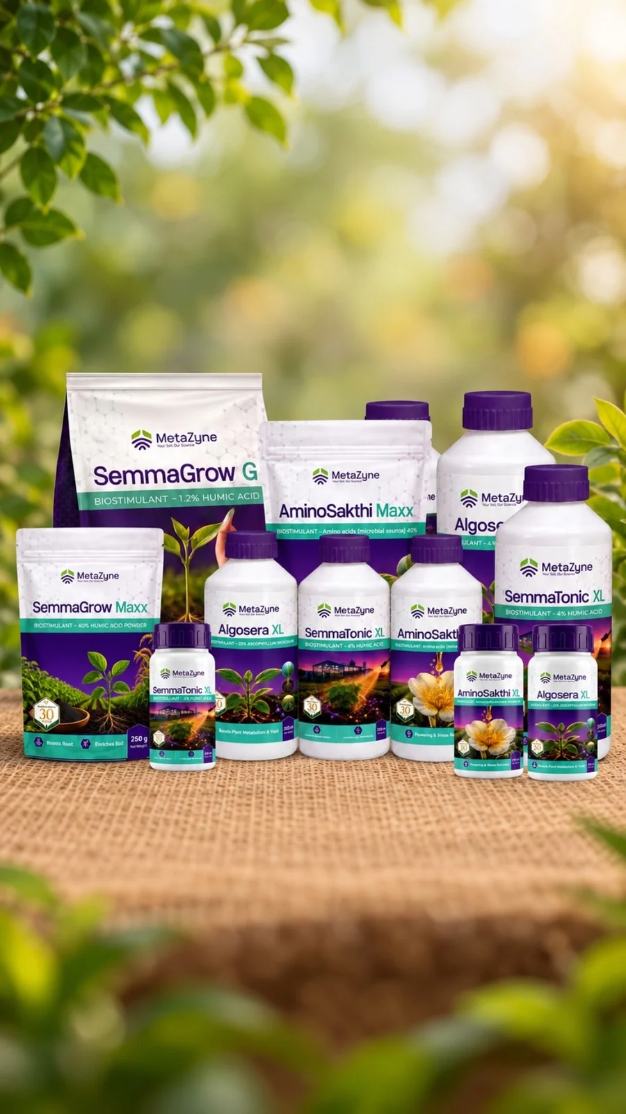 SemmaGrow, Algosera XL, SemmaTonic XL and AminoSakthi biostimulant lineup
