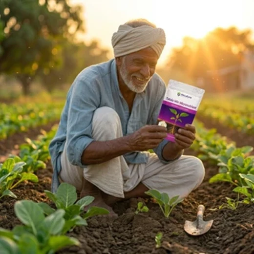Farmer holding the pack in a crop field